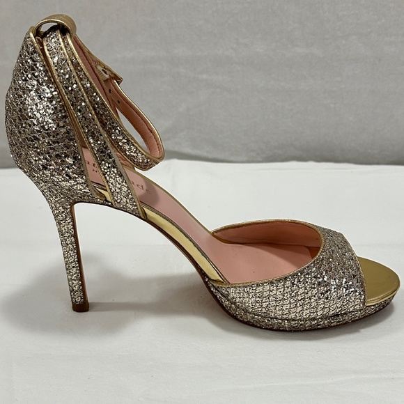 Kate Spade Silver/Gold Glitter Peep-Toe Platform Sandals Size 6.5 - Picture 6 of 14